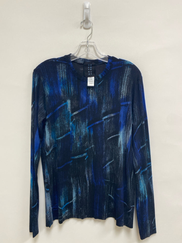 HEYNE BOGUT Size 2 Black/Blue Ribbed Long Sleeve Ladies Top