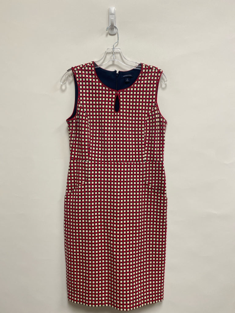 Lands End Size 8 Red Cream/Navy Circles Sleeveless Ladies Dress