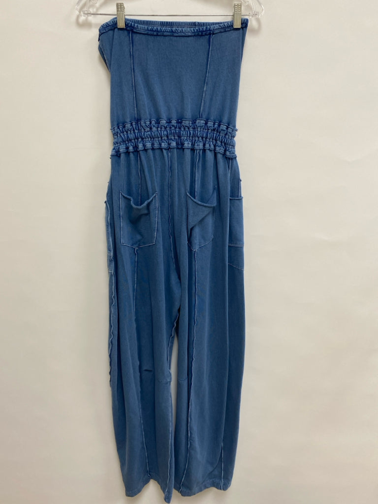 Free People Size S Blue Pocket(s) Strapless Ladies Jumpsuit