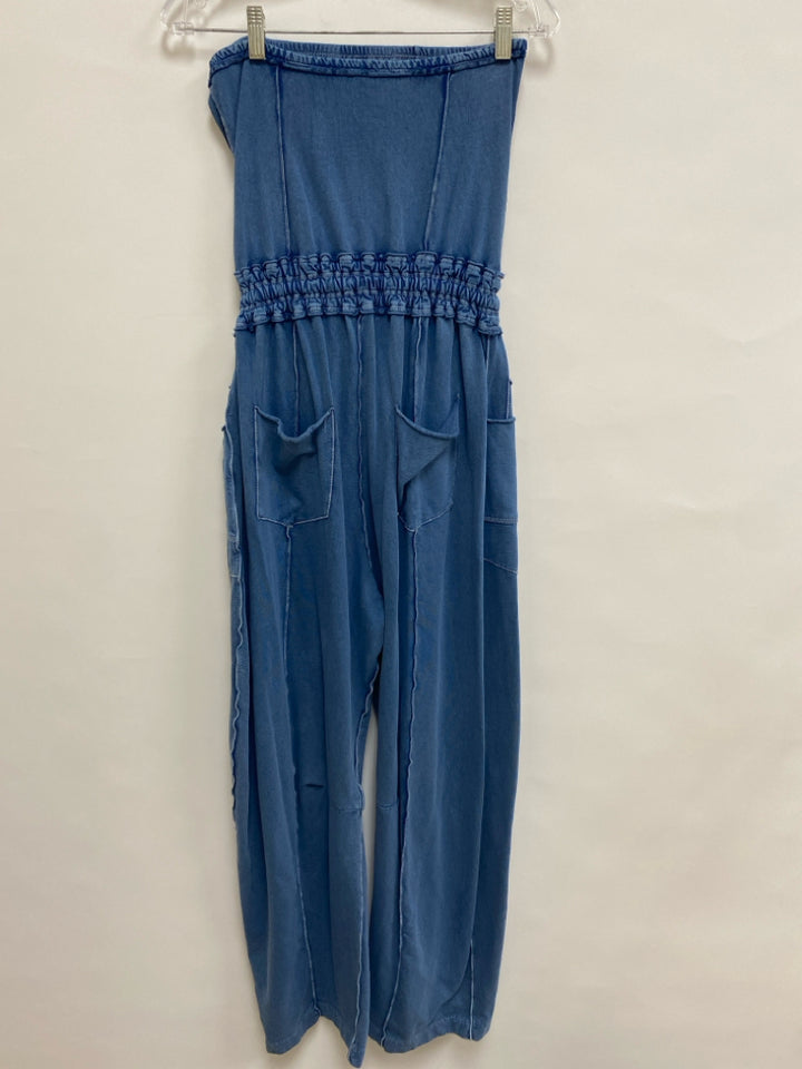 Free People Size S Blue Pocket(s) Strapless Ladies Jumpsuit