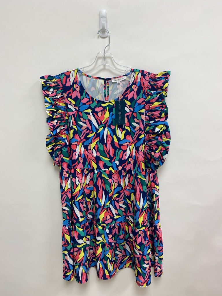 NWT Michelle McDowell Size XL Navy Multi Color Print Tiered Ladies Dress