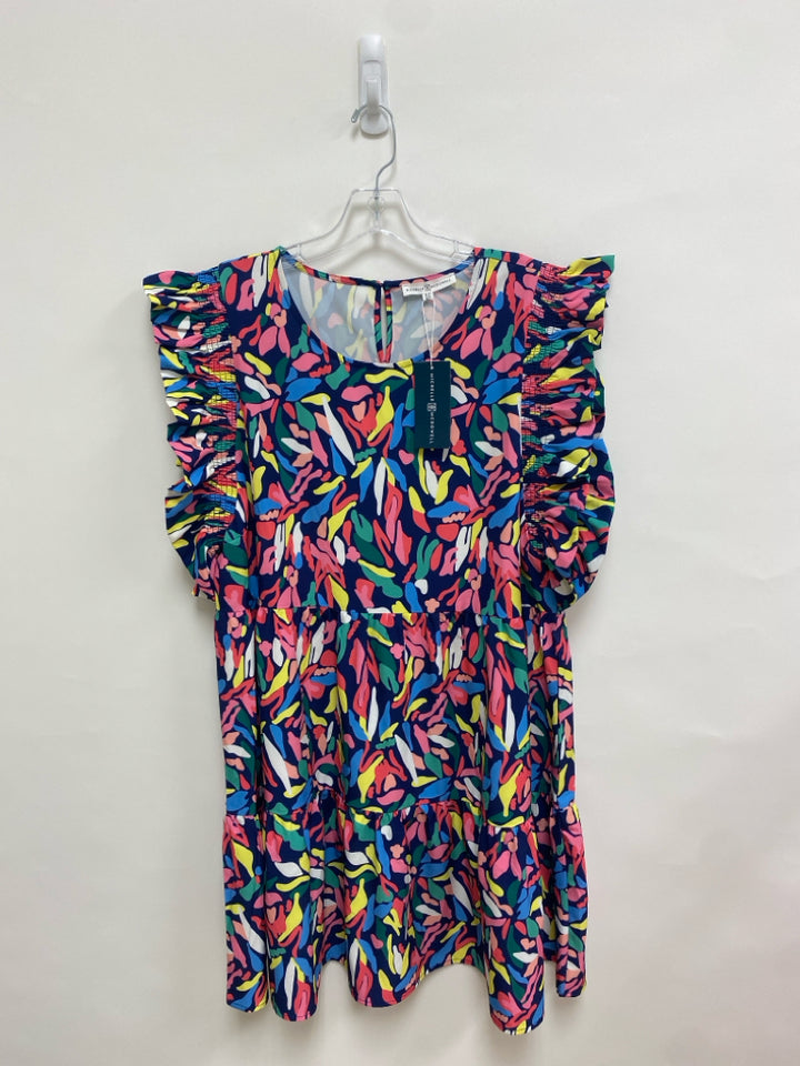 NWT Michelle McDowell Size XL Navy Multi Color Print Tiered Ladies Dress