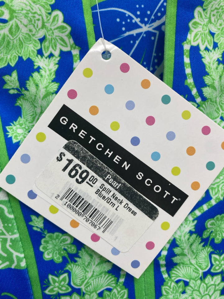 NWT Gretchen Scott Size L Blue Green/White Floral Ladies Dress