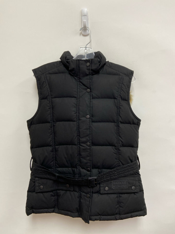 Barbour Size 8 Black Brown Hooded Down Ladies Vest