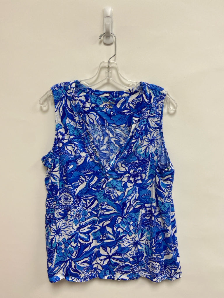 LILLY PULITZER Size XL Blue White Sleeveless Ladies Top