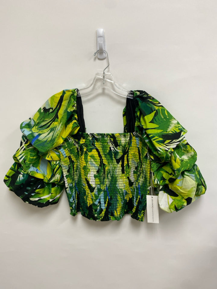 NEW Size L Green/Black White Smocking Puff Sleeve Ladies Top