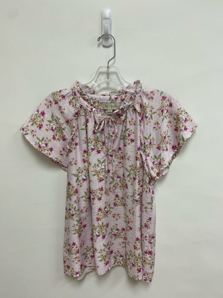 Size L Pale Pink Purple/Green Flowers Ladies Top