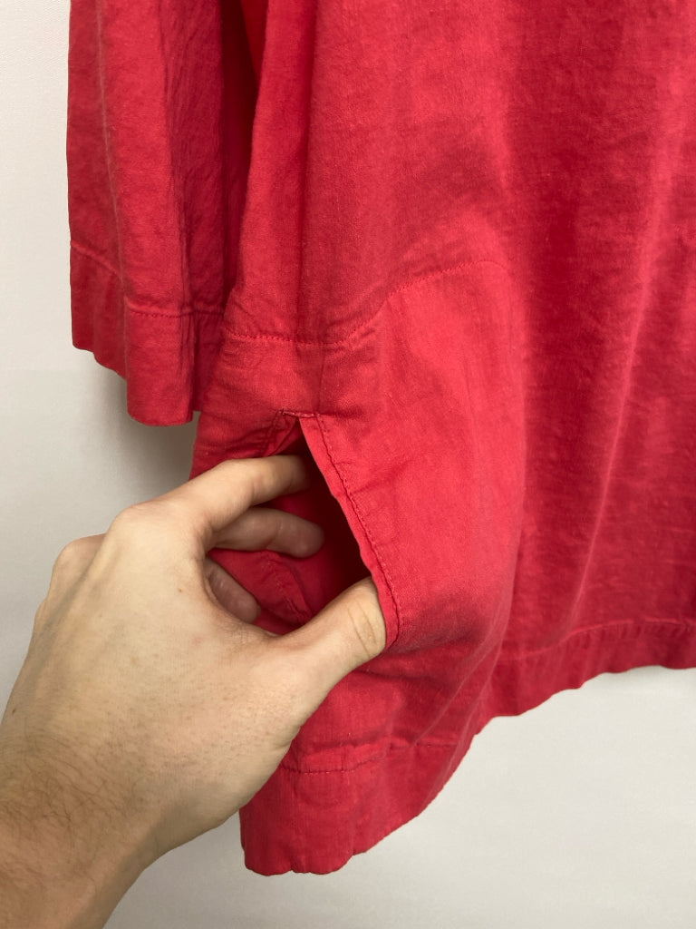 Eileen Fisher Size M Red V Neck Linen Blend Ladies Top
