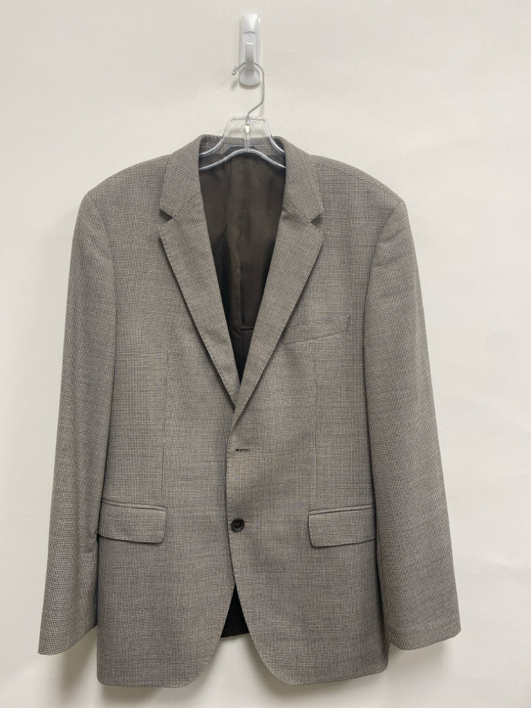 Hugo Boss Size 40R Taupe Cream Houndstooth Wool Men&