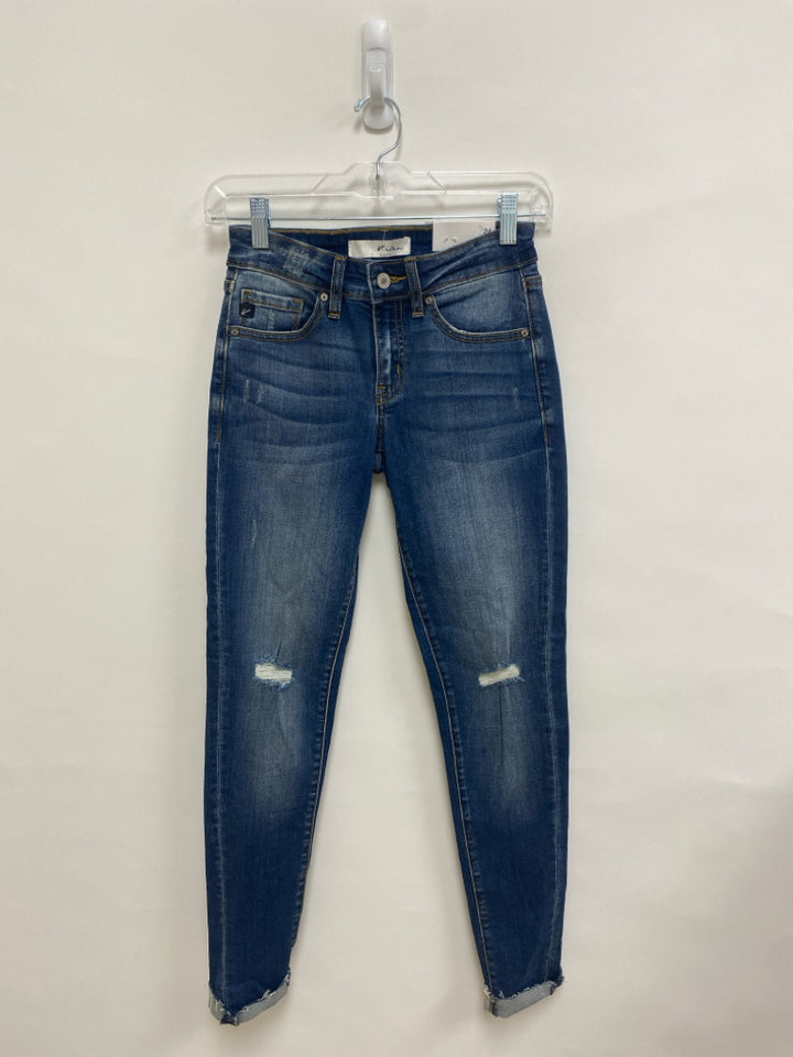 NWT Kancan Size 1 Faded Denim Distressed Ladies Jeans