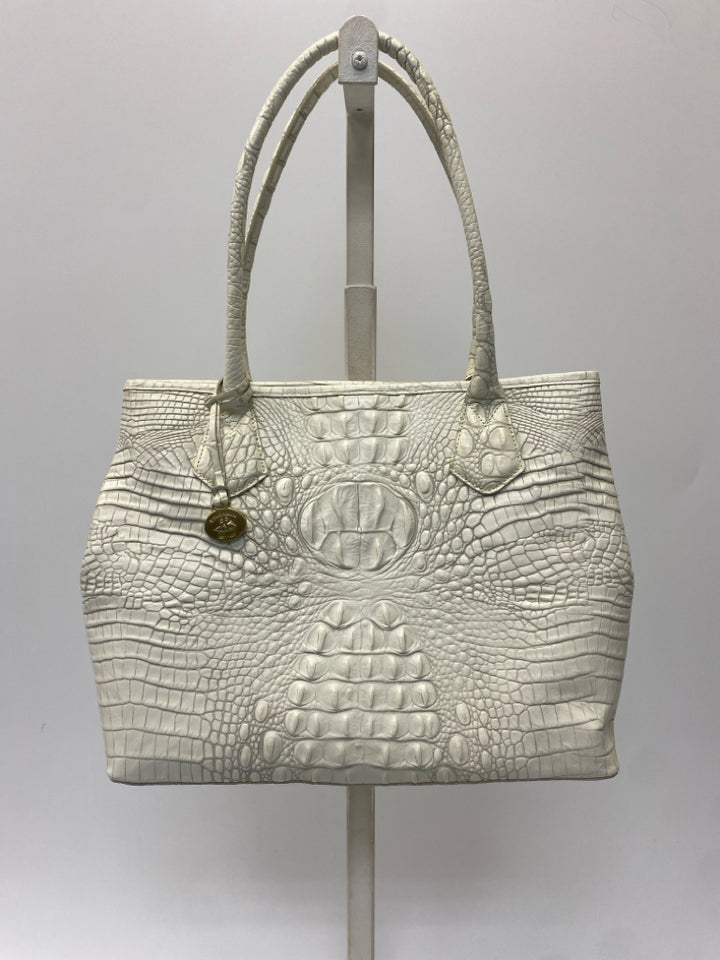 Brahmin White Embossed Leather Handbag