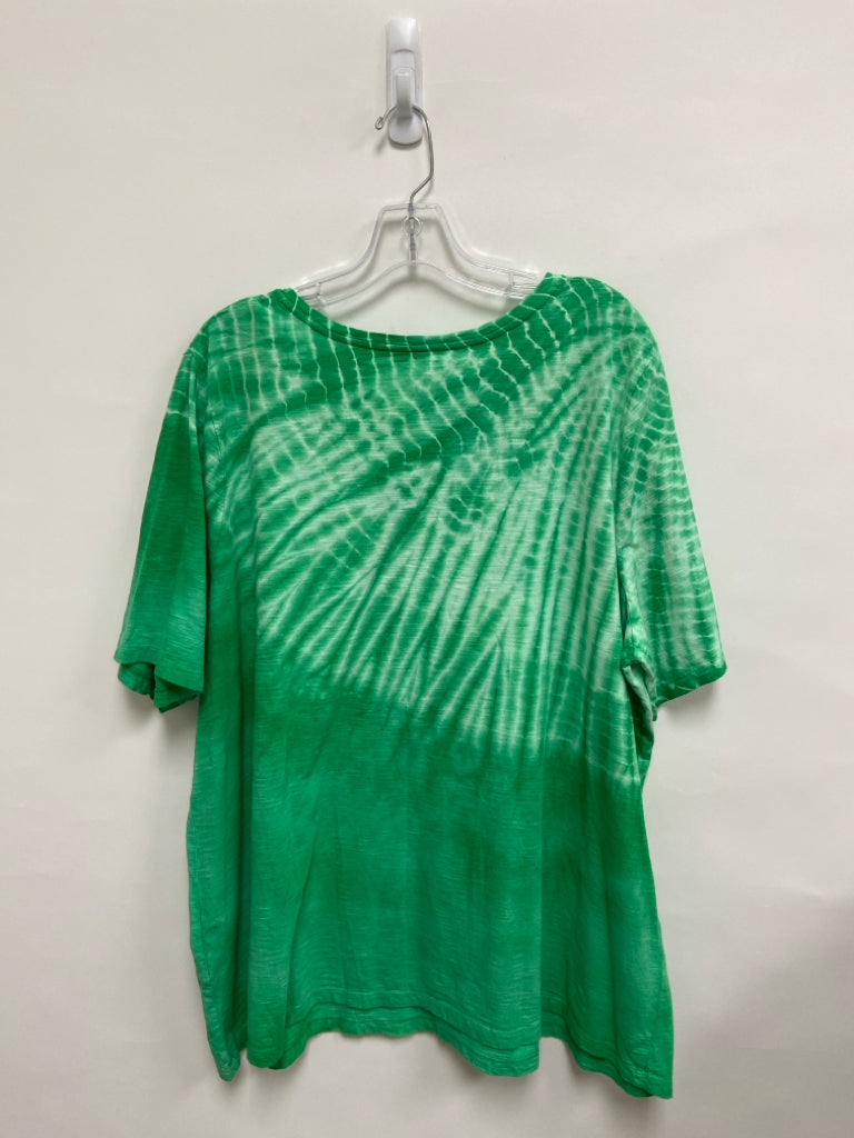 NWT Catherines  SIZE  2X Green/White Tie Dye V Neck Plus Size Top