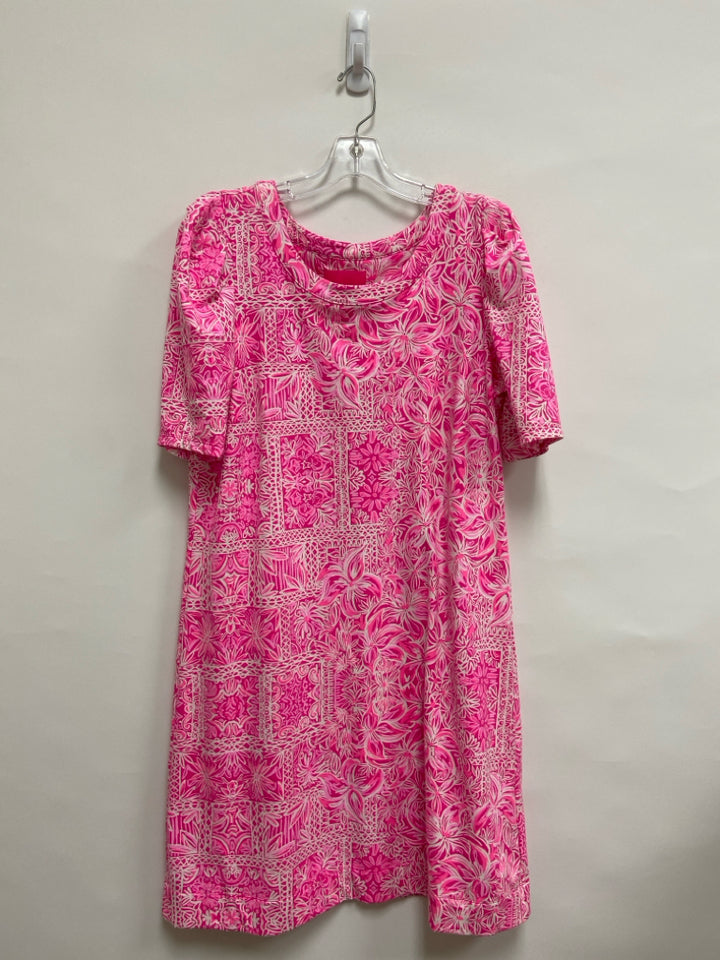 LILLY PULITZER Size XL Hot Pink White Flowers Ladies Dress