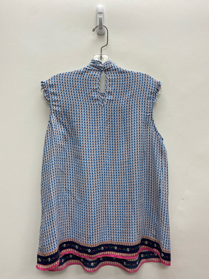 Max Studio Size L Blue White/Red Smocking Sleeveless Ladies Top