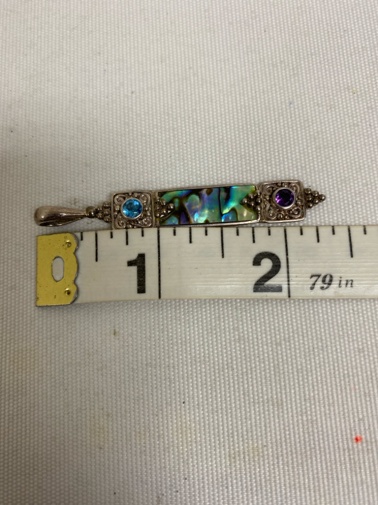 Silver Aqua/Purple Shapes Pendant