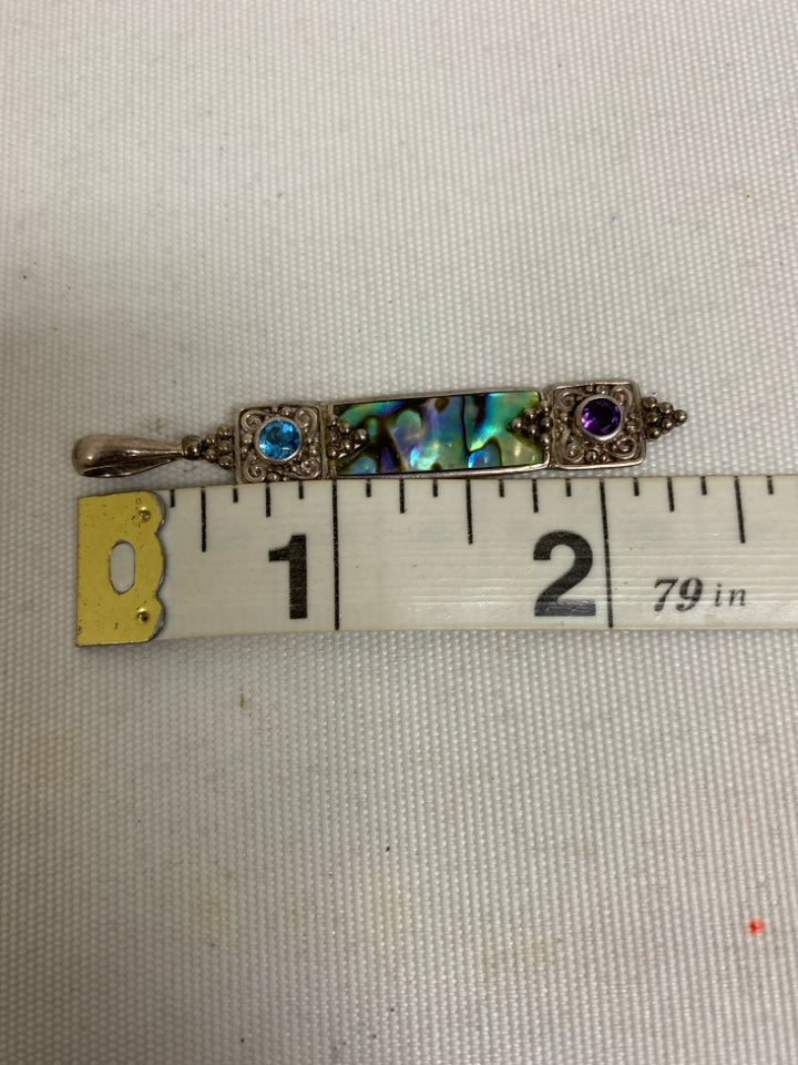 Silver Aqua/Purple Shapes Pendant
