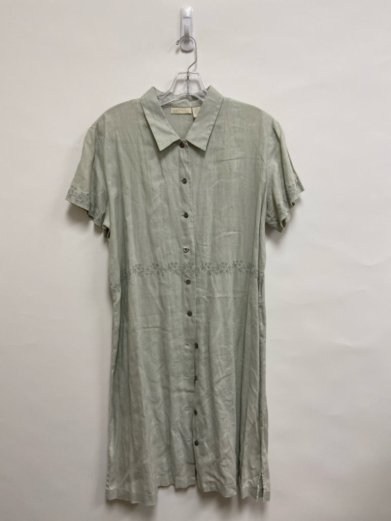 J Jill Size L Pale Gray Embroidered Button Up Linen Ladies Dress