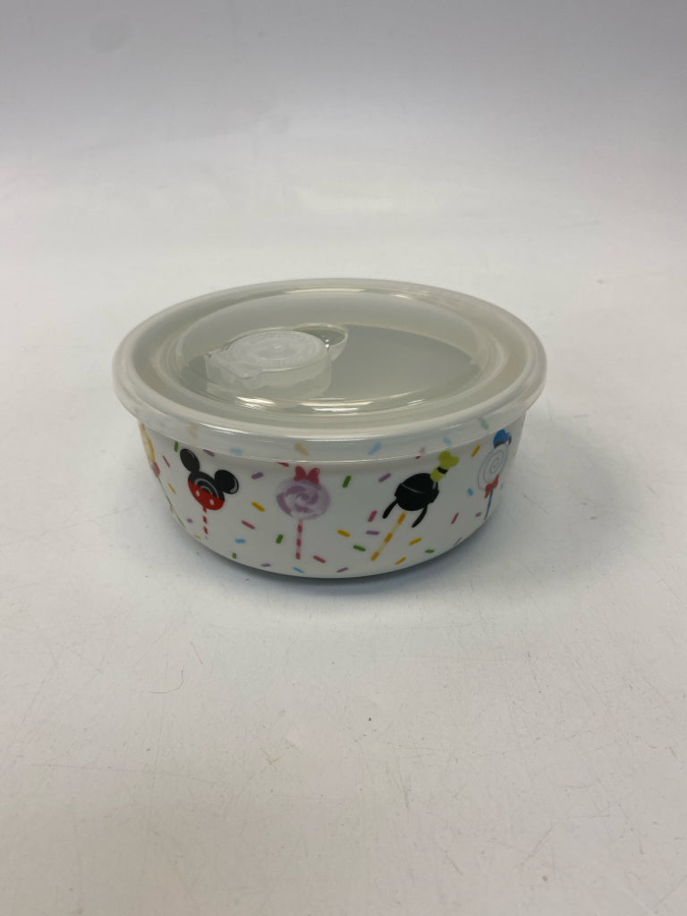 Disney White Multi Color Mickey Mouse Ceramic/Plastic Storage Container