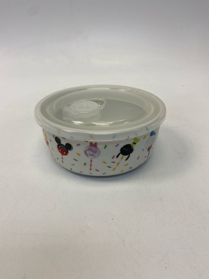 Disney White Multi Color Mickey Mouse Ceramic/Plastic Storage Container