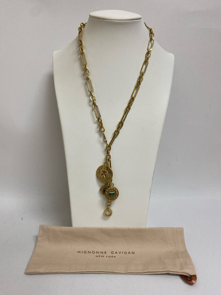 Mignonne Gavigan Gold Color Green/Lavender Jeweled Necklace