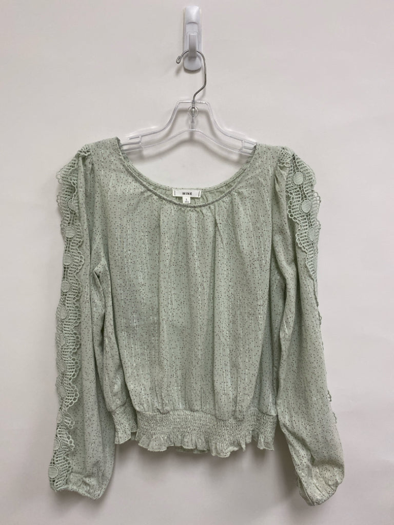 mine Size L Mint Green Mauve Speckles Puff Sleeve Ladies Top