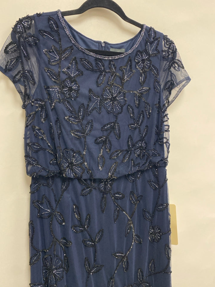 NWT Papell Size 12 Navy Floral Short Sleeve Beaded Ladies Dress