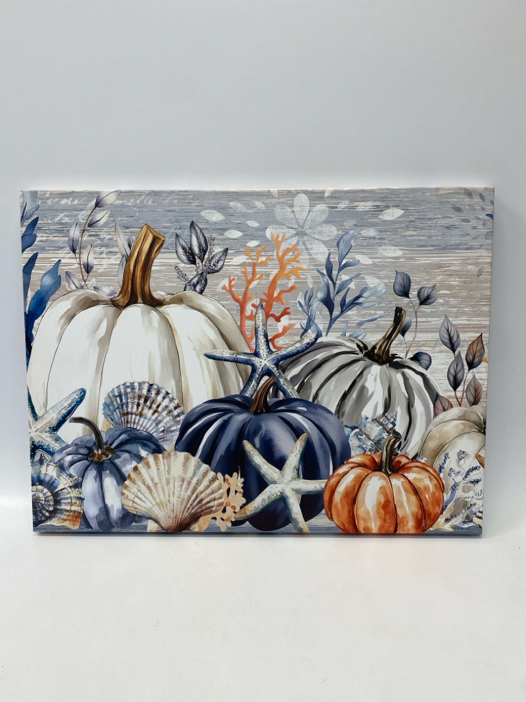 Cream Blue/Orange Pumpkin Canvas Art