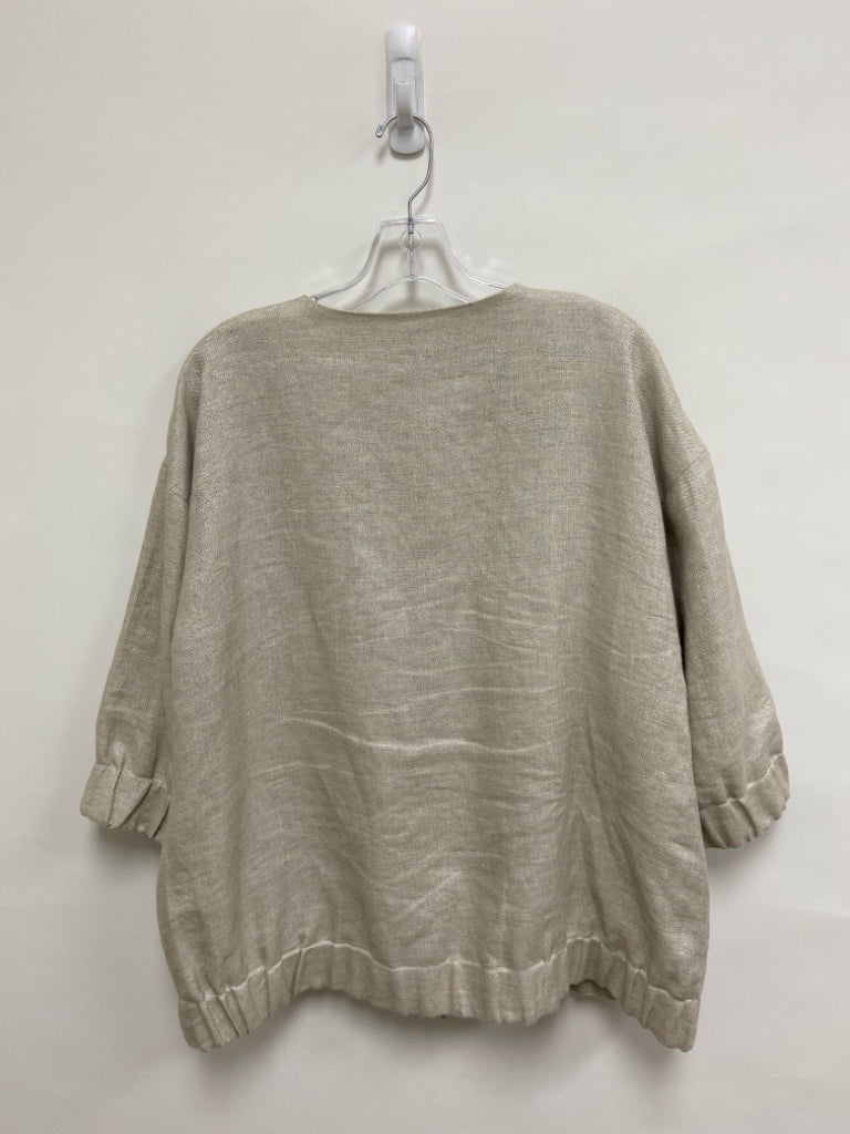 Eileen Fisher Size M Beige Silver Mottled Button Up Linen Blend Ladies Jacket