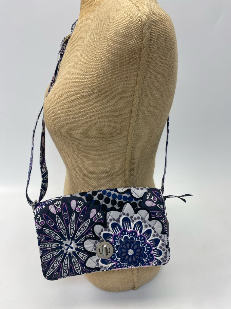 NWT Vera Bradley Navy Gray/Purple Flower(s) Fabric Crossbody