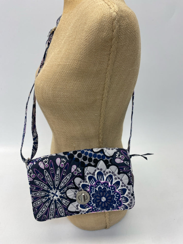 NWT Vera Bradley Navy Gray/Purple Flower(s) Fabric Crossbody