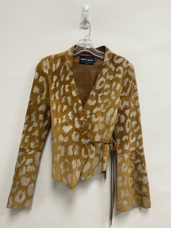 Giorgio Armani Size 40 Tan Gray Animal Print Wrap Lamb Skin Ladies Jacket