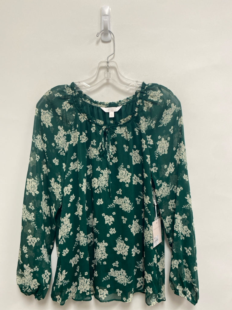 NWT Lauren Conrad Size XS Green Cream Floral Sheer Ladies Top