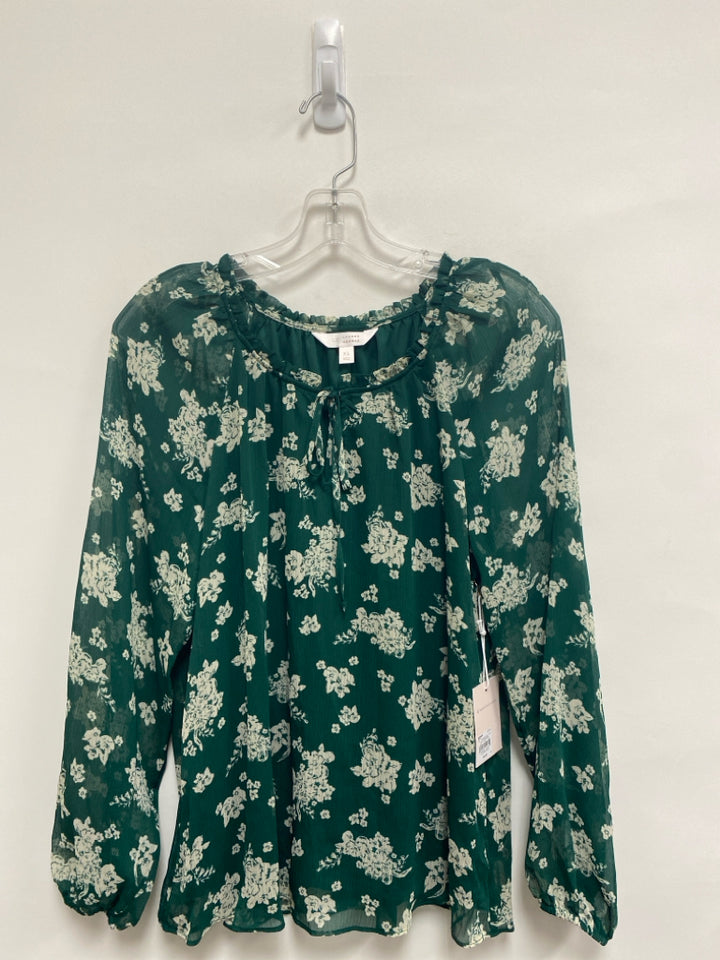 NWT Lauren Conrad Size XS Green Cream Floral Sheer Ladies Top