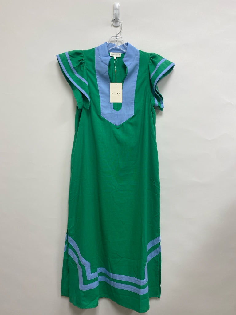 NWT entro Size S Green Powder Blue Trimmed Ladies Dress