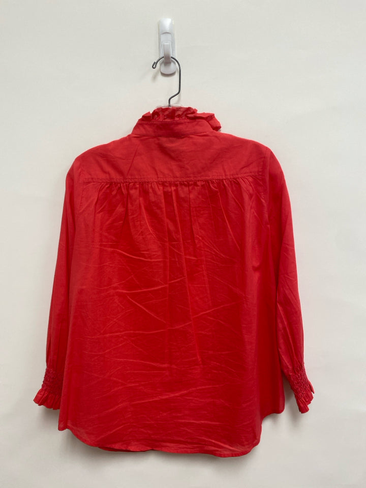 TUCKERNUCK Size S Dark Coral Ruffles Button Up Ladies Top