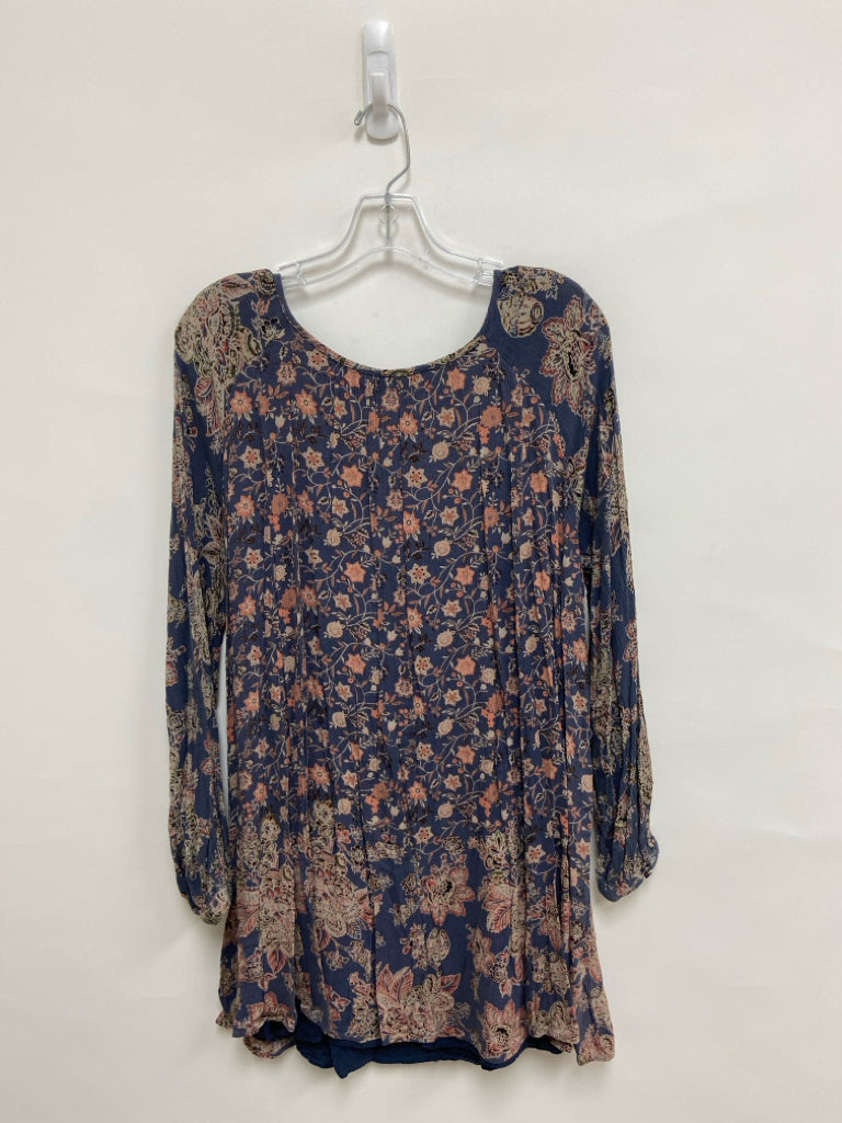 Free People Size L Slate Blue Coral Floral Ladies Dress