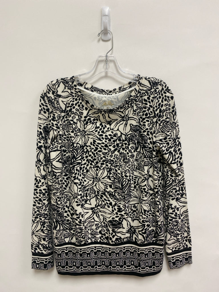 LILLY PULITZER Size S White Black Floral Ladies Top