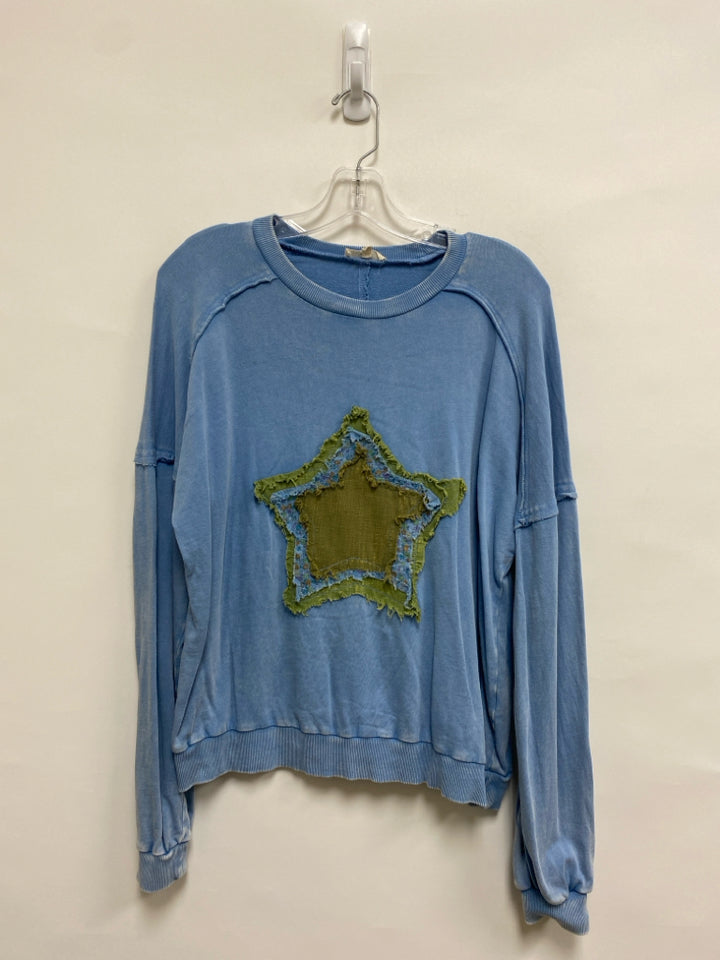 Easel Size S Blue Olive Green Applique Ladies Top