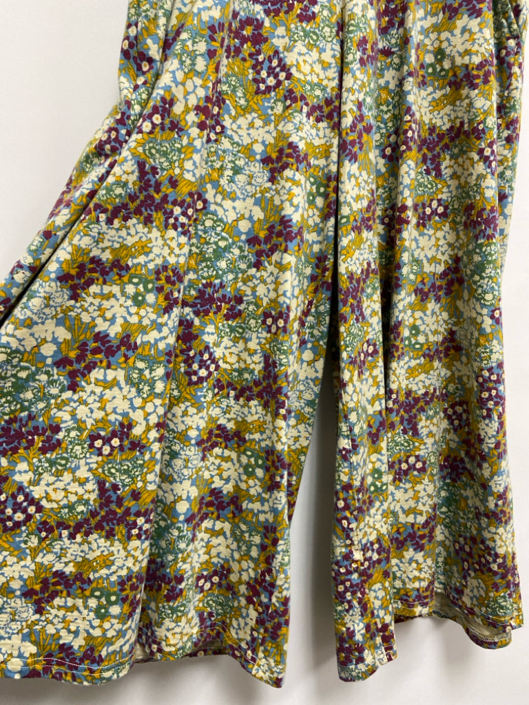 Toad &amp; Co. Size L Cream/Yellow Burgundy/Blue Flowers Pull-on Ladies Pants