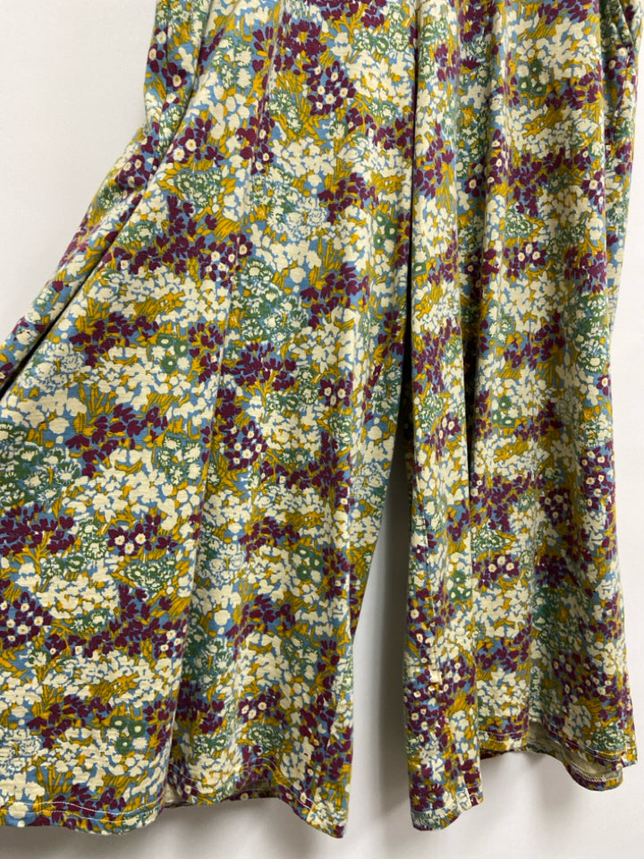 Toad &amp; Co. Size L Cream/Yellow Burgundy/Blue Flowers Pull-on Ladies Pants