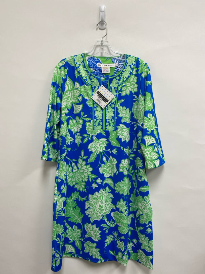 NWT Gretchen Scott Size L Blue Green/White Floral Ladies Dress