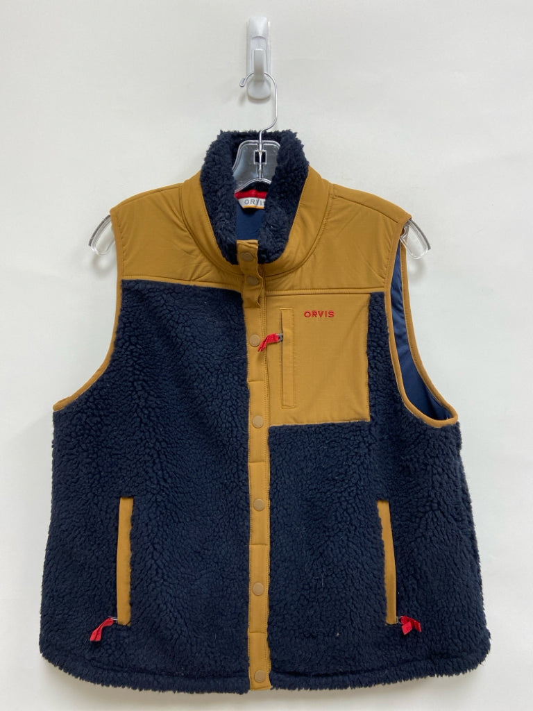 Orvis Size L Navy Brown Sherpa Ladies Vest