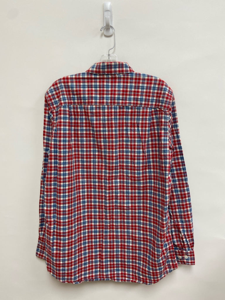 L L Bean Size M Red Blue/White Plaid Button Up Men&