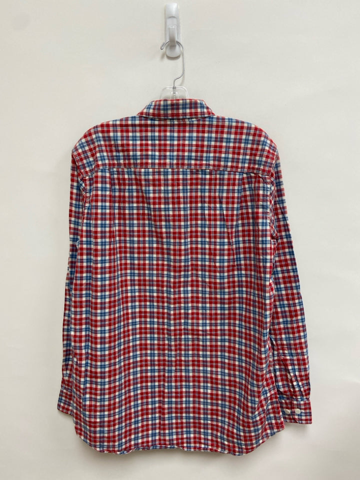 L L Bean Size M Red Blue/White Plaid Button Up Men&