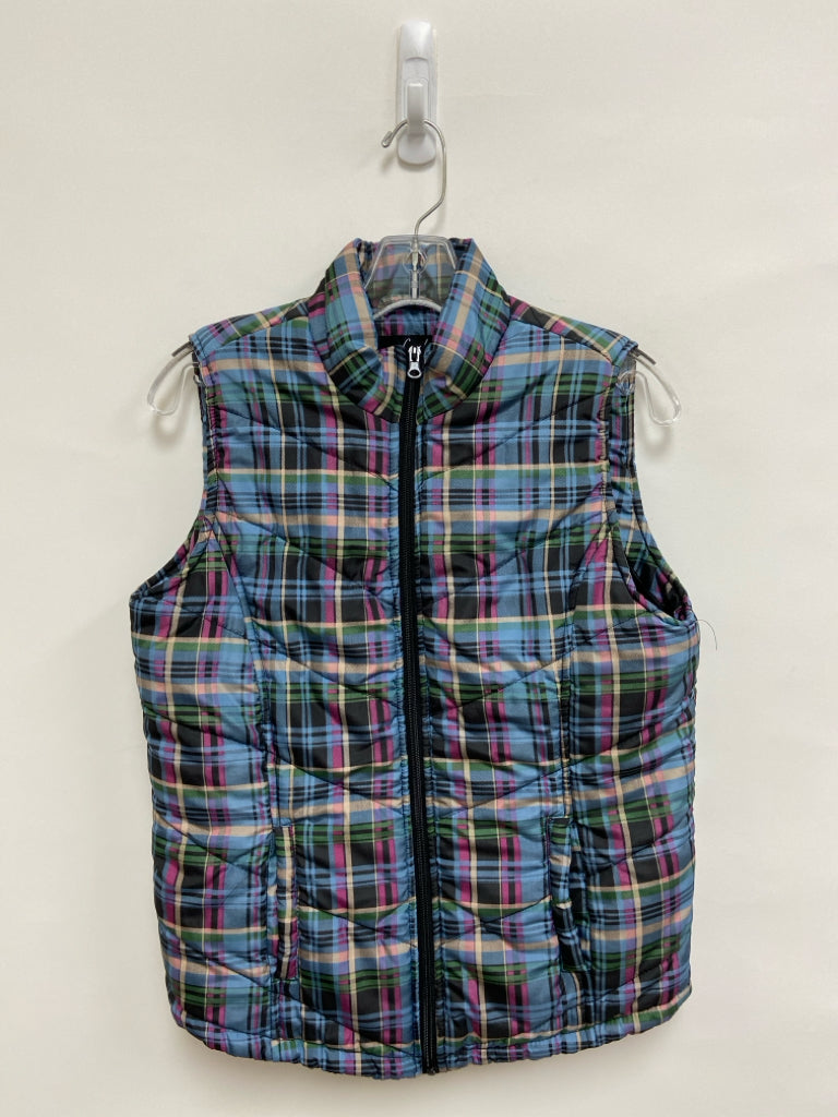 Size M Blue/Black Pink/Green Plaid Puffer Ladies Vest