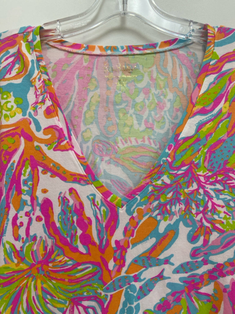 LILLY PULITZER Size XL Neon Multi White Sea Life Ladies Top