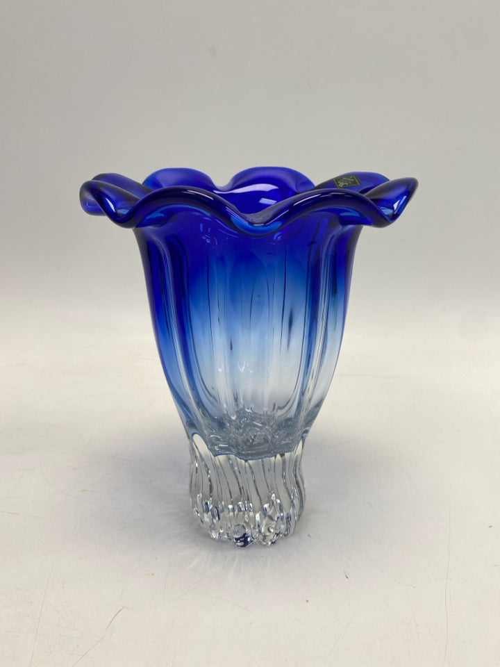 Shannon Crystal Cobalt Clear Swirl Vase