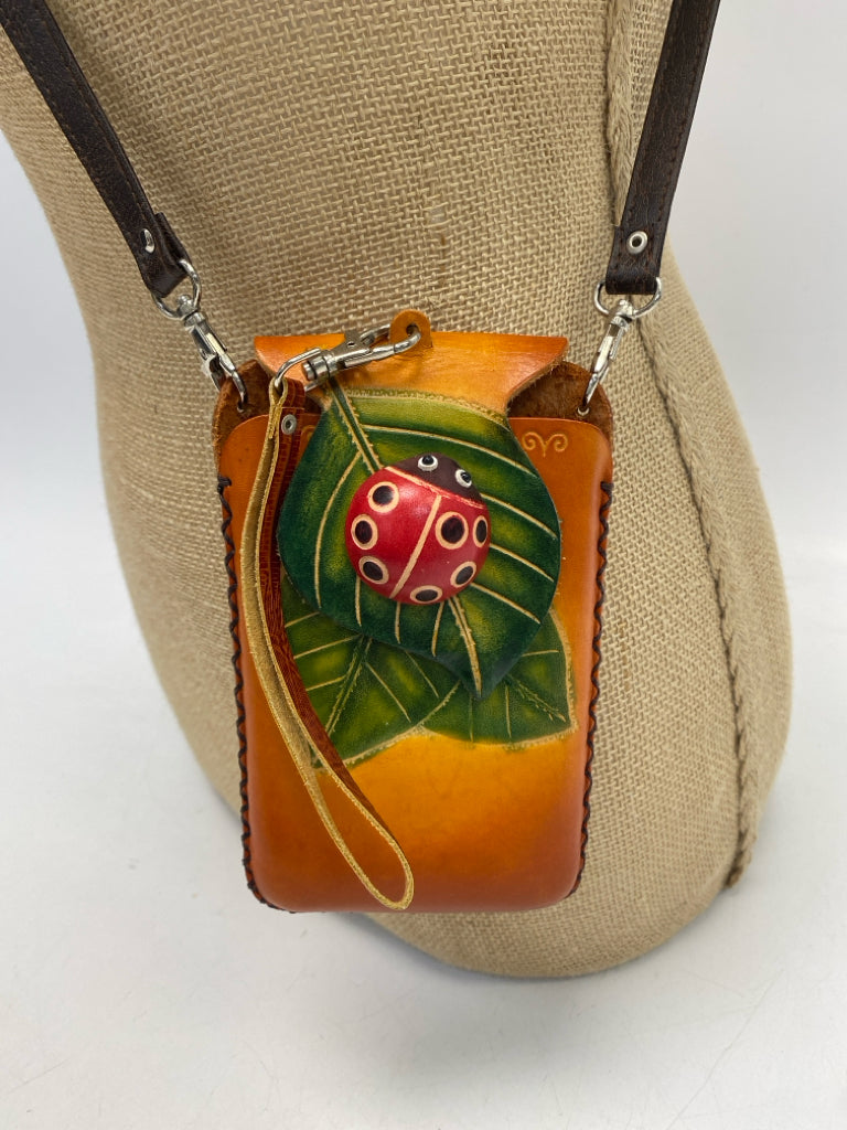 Orange Red/Green Ladybug(s) Leather Crossbody