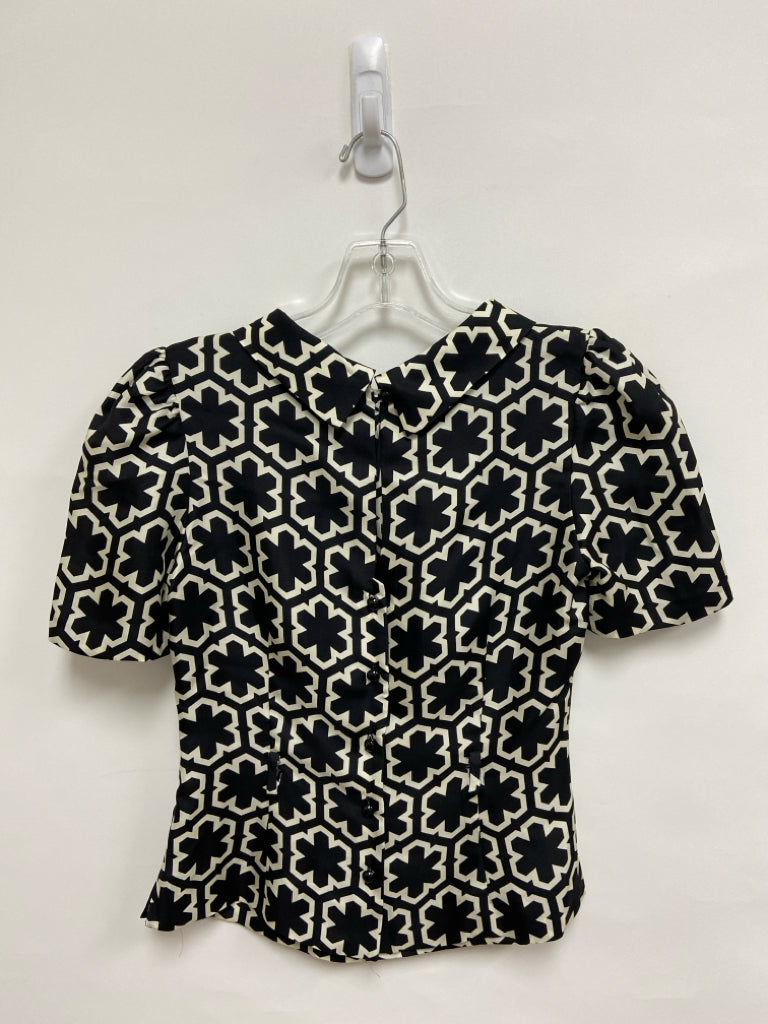 MILLY Size 0 Black Cream Geometric Ladies Top