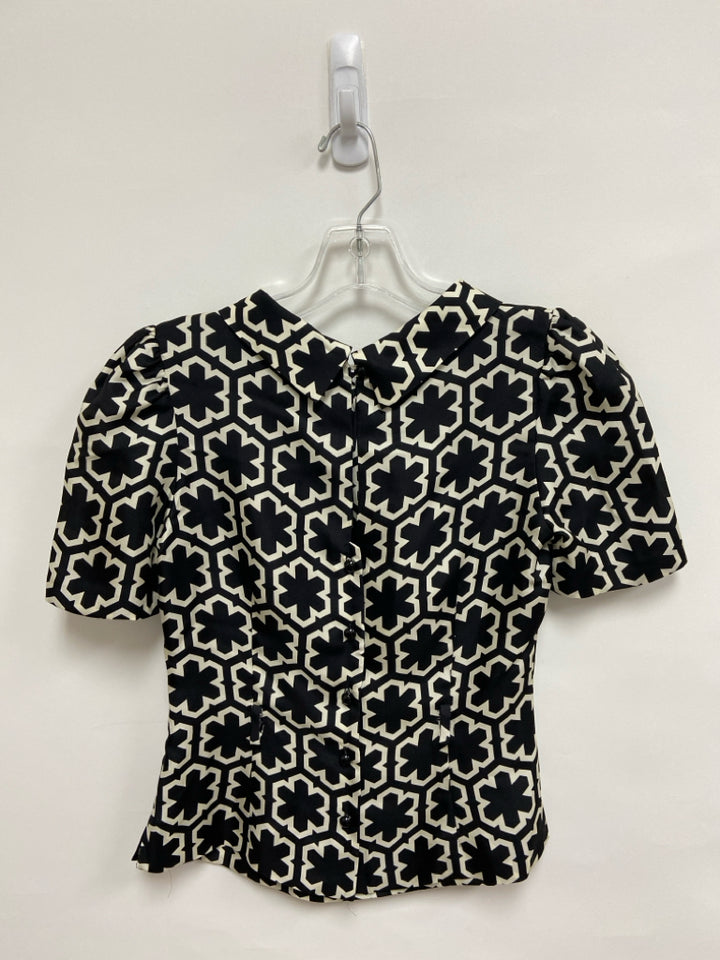 MILLY Size 0 Black Cream Geometric Ladies Top
